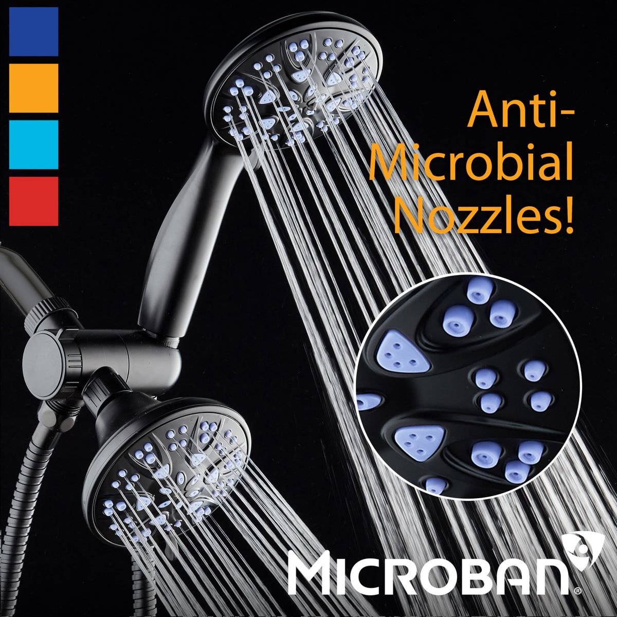 Antimicrobial (2.5 Gallons Per Minute / Matte Black / Sunset Blue Jets)
