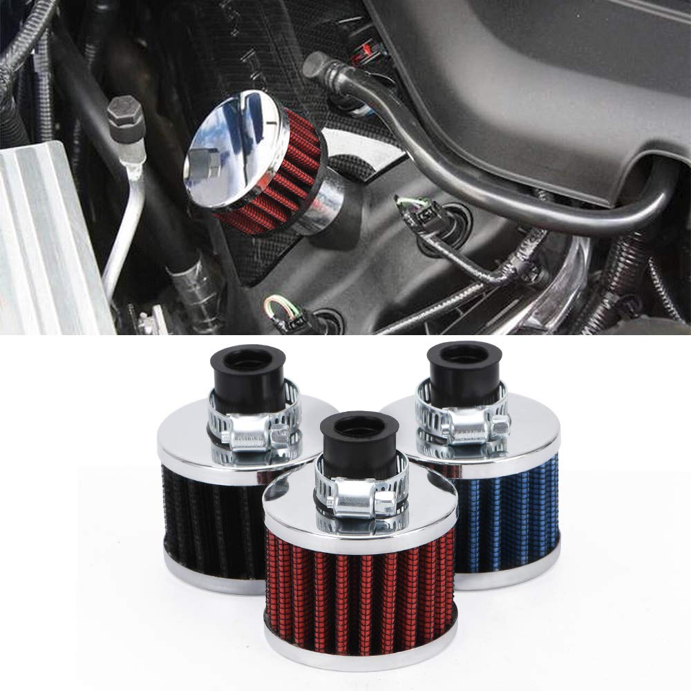PTNHZ Universal 2 PCS 12mm Auto Cone Mini oil Air Intake Filter Crankcase Vent Valve Cover Breather Filter Flow Air Filters Red (12mm Red (2PCS))