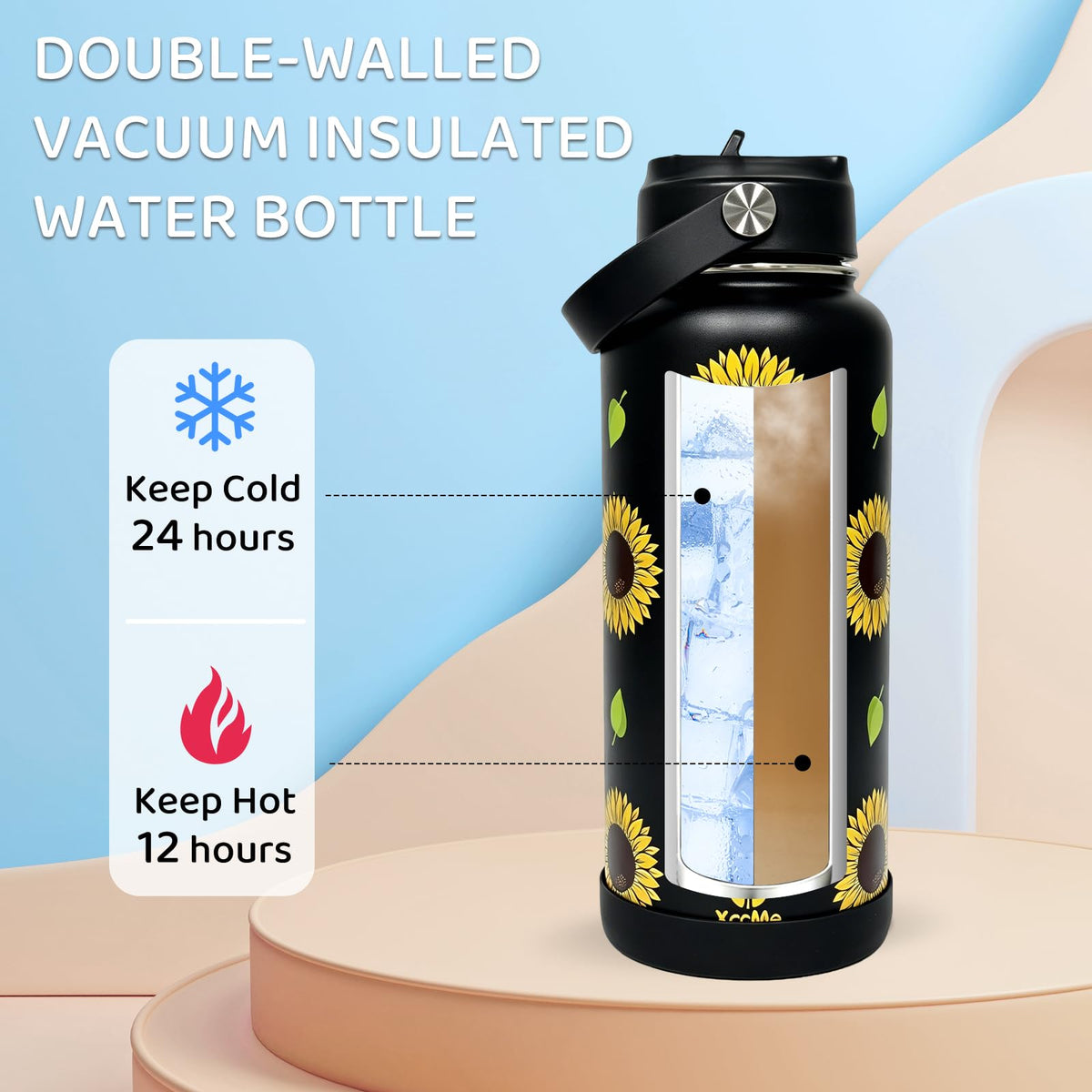32oz Sunflower Gift Stainless Steel Water Bottle with Straw (Sunflower / 32 Ounces)