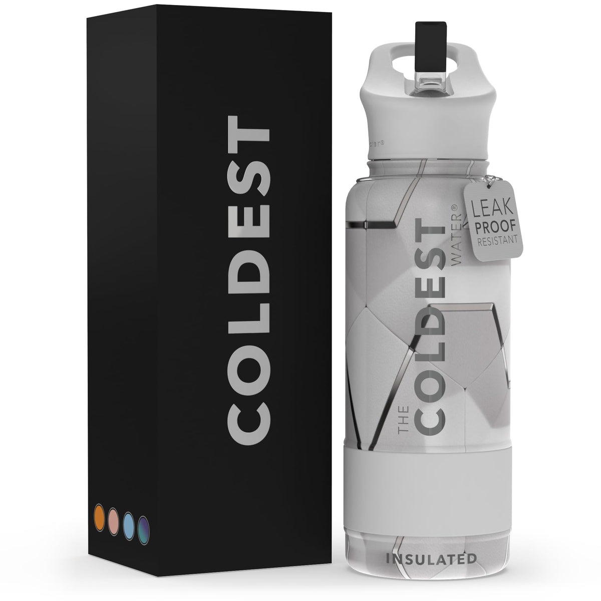 Coldest Insulated Water Bottle with Straw Lid (32 oz / Geometrix White)