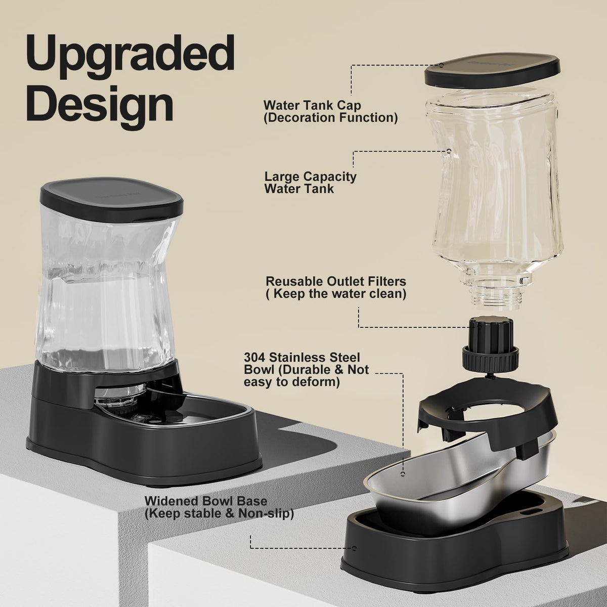 Automatic Dog Water Dispenser (Black / 2.1 Gallon)