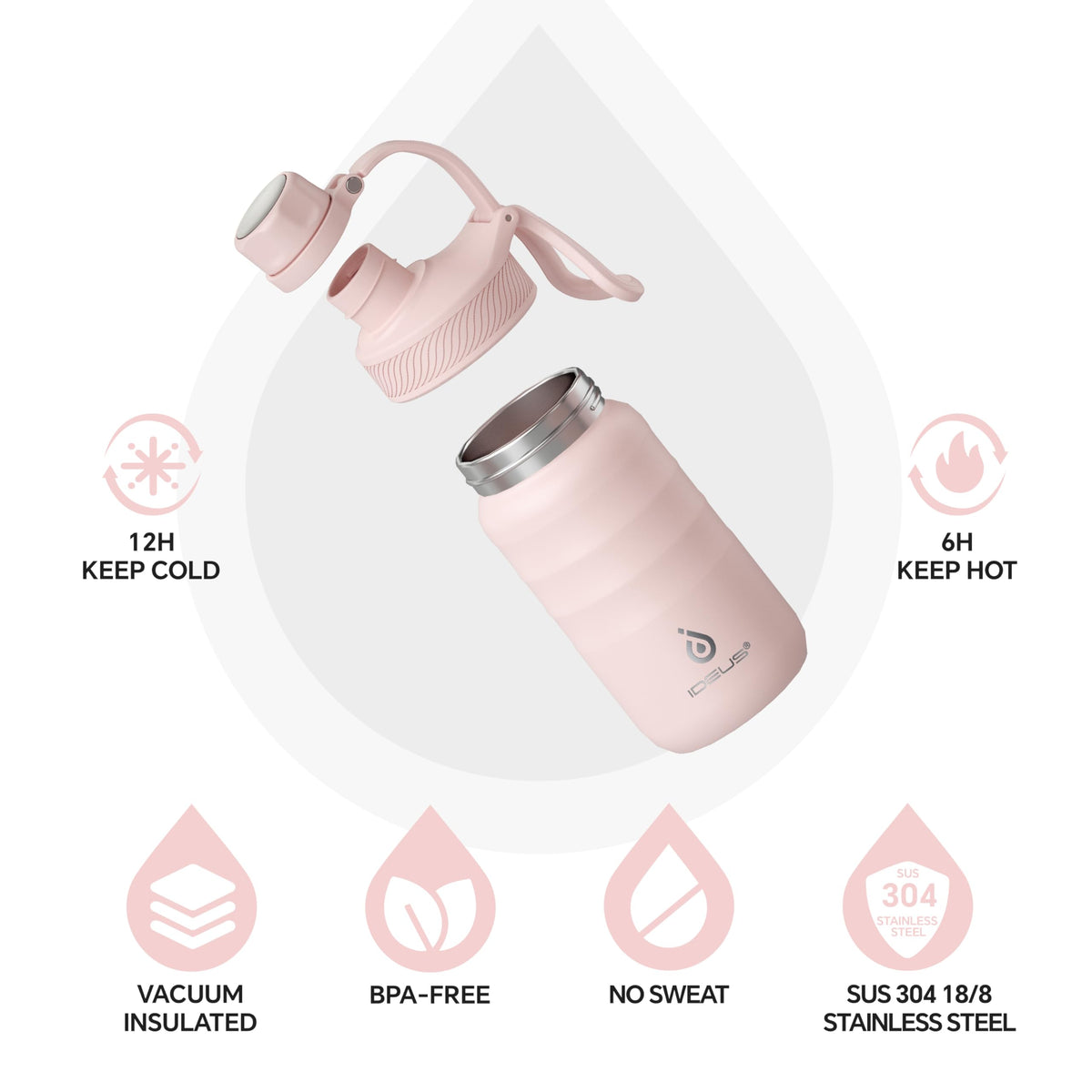 Insulated Water Bottle 12oz (Light Pink / 12 Ounces)