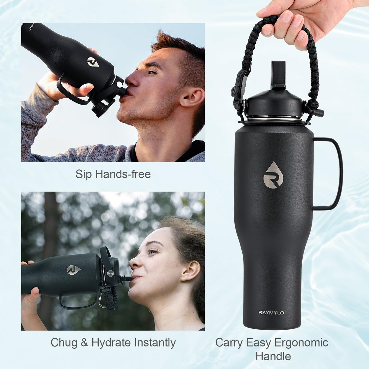 32 oz Insulated Water Bottle with Handle (Magic Black / 32 Ounces)