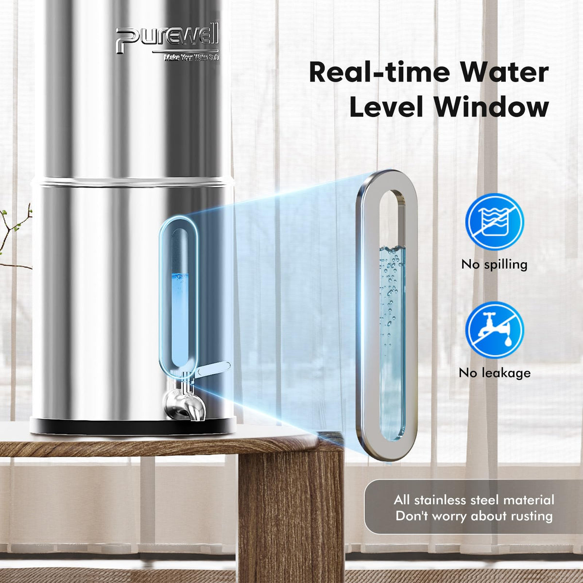 Upgraded 9 Stage Gravity Water Filter System with Water Level Window (Silver / Large)