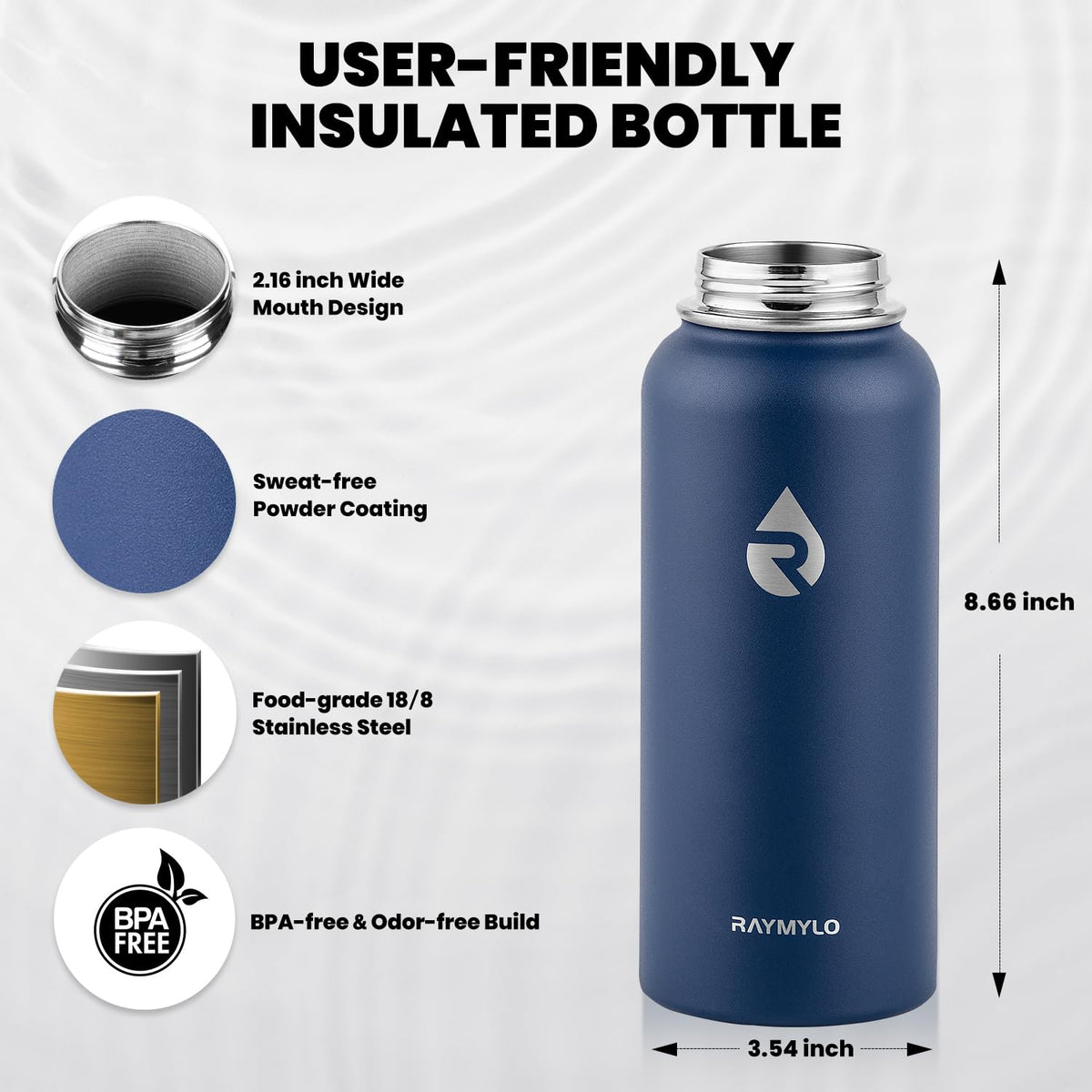 Insulated Water Bottle 32 oz (Dark Blue / 32 Ounces)