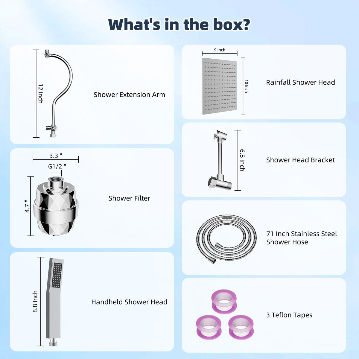 All Metal 10'' Filtered Rainfall Shower Head Combo (Square 10'' with Filter / Silver)