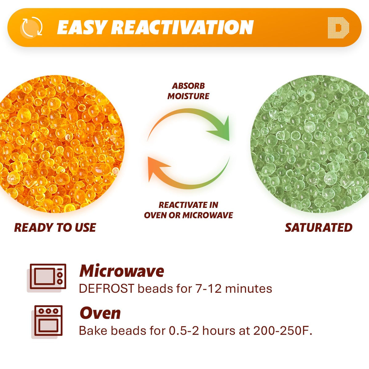 Dry & Dry" [30 LBS] Premium Orange Indicating Silica Gel Desiccant Beads (Orange / 30 LBS)