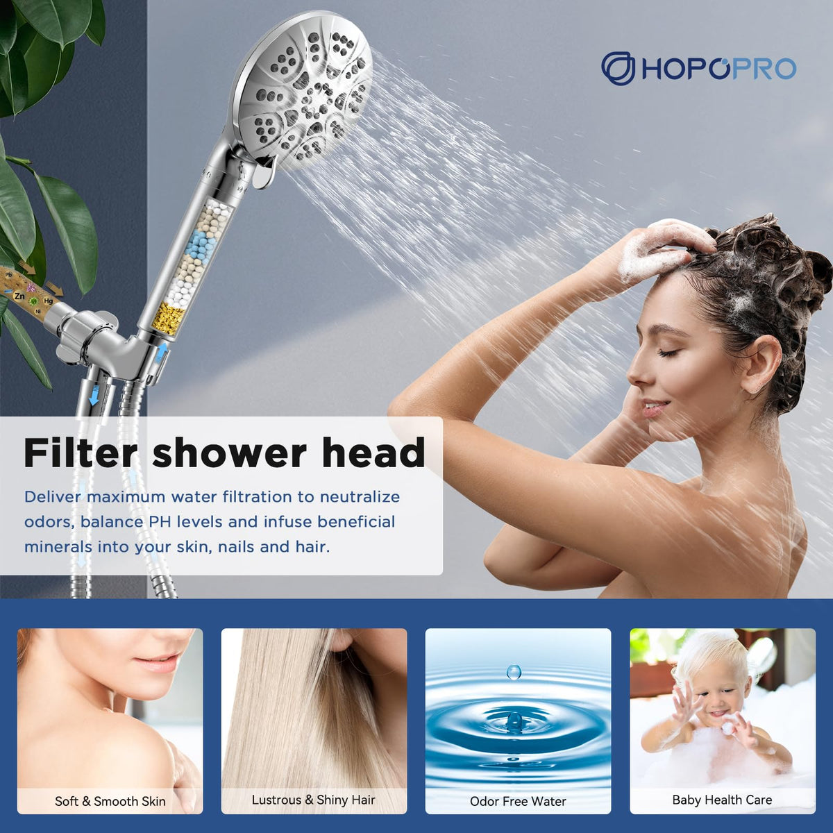 7 Setting Handheld Shower Head with Built (6 Modes + Filter + Power Wash / Chrome Polished)