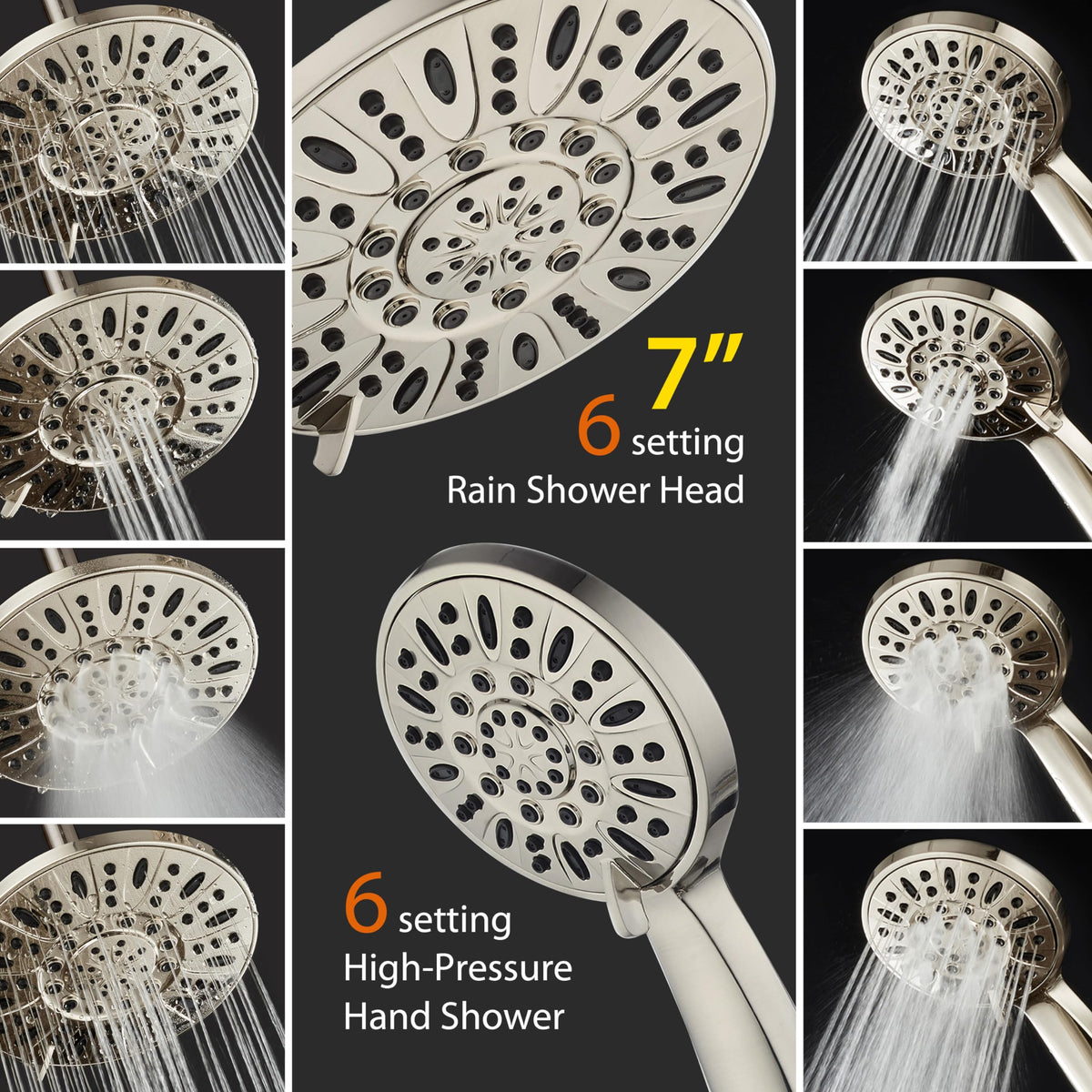 7" Premium High Pressure 3 (2.5 Gallons Per Minute / Brushed Nickel)