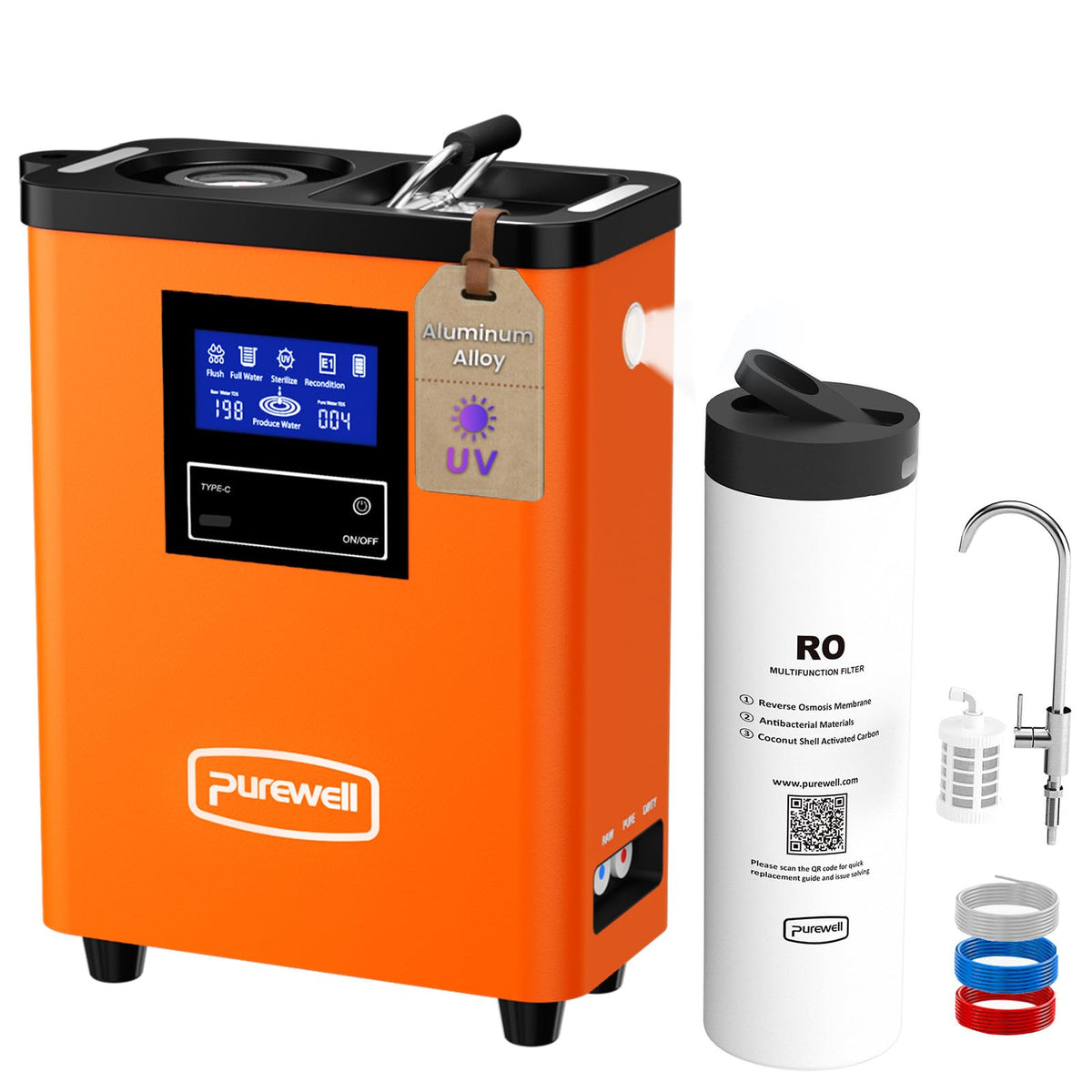Portable Electric RO Water Filter System with UV Light (Orange / 1)