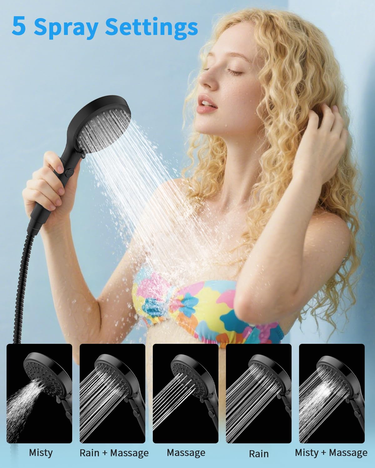 Shower Head with Handheld (6 Spray-Settings / Matte Black)