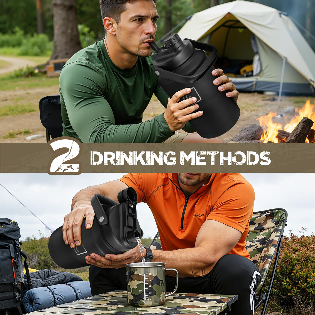 128oz 1 Gallon Tactical Water Bottle with MOLLE Bottle Pouch (Black / 128 Ounces)