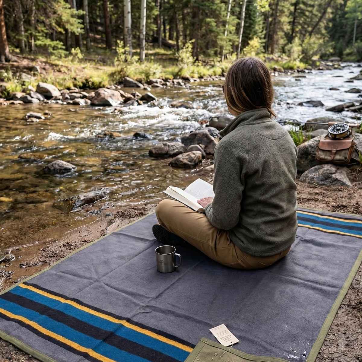 Waxed Canvas Camping Blanket & Bedroll (Blue/Grey / Regular)