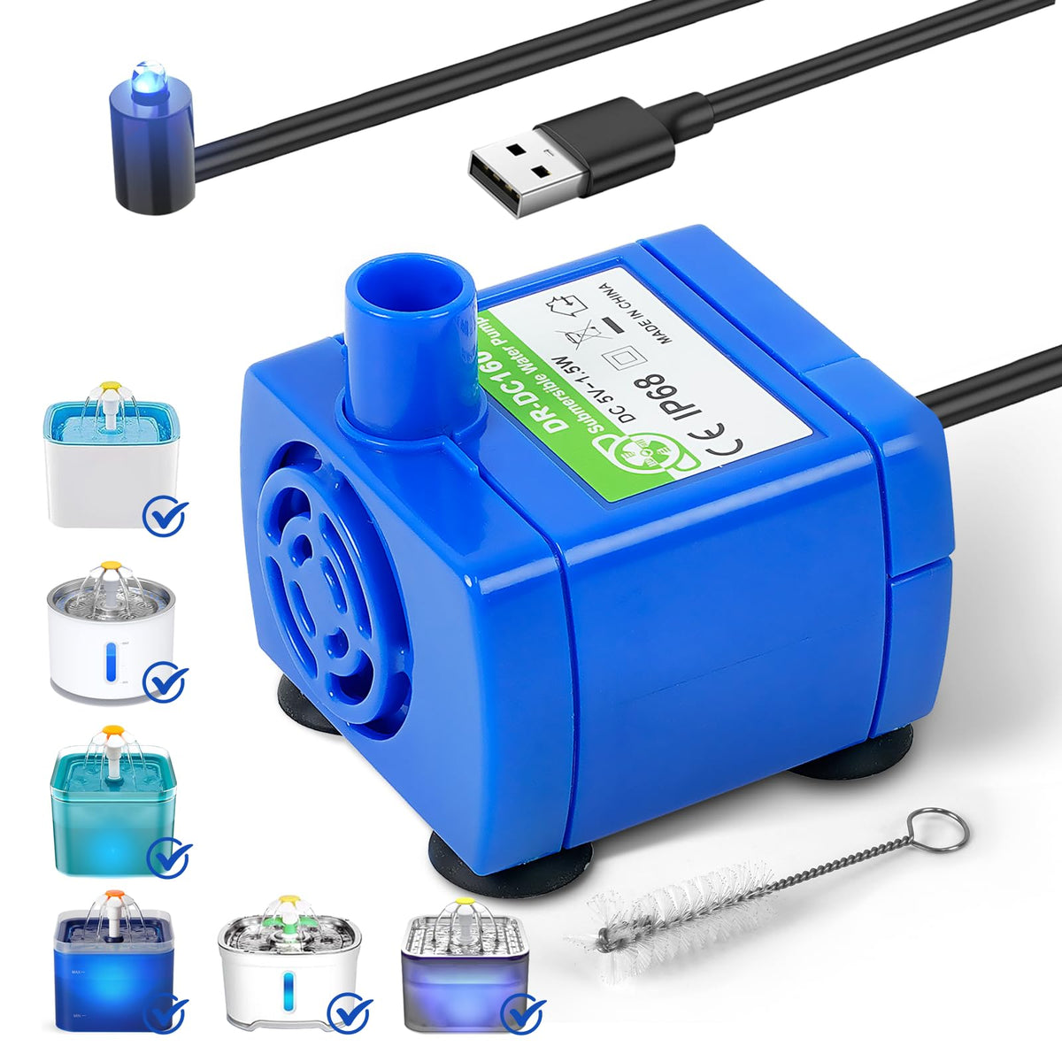 IP68 DR DC160 Submersible Water Pump Cat Water Fountain Pump for Tritone Ceramic