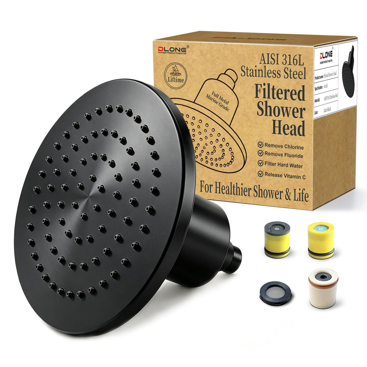 Filtered Shower Head with Filters (Black)