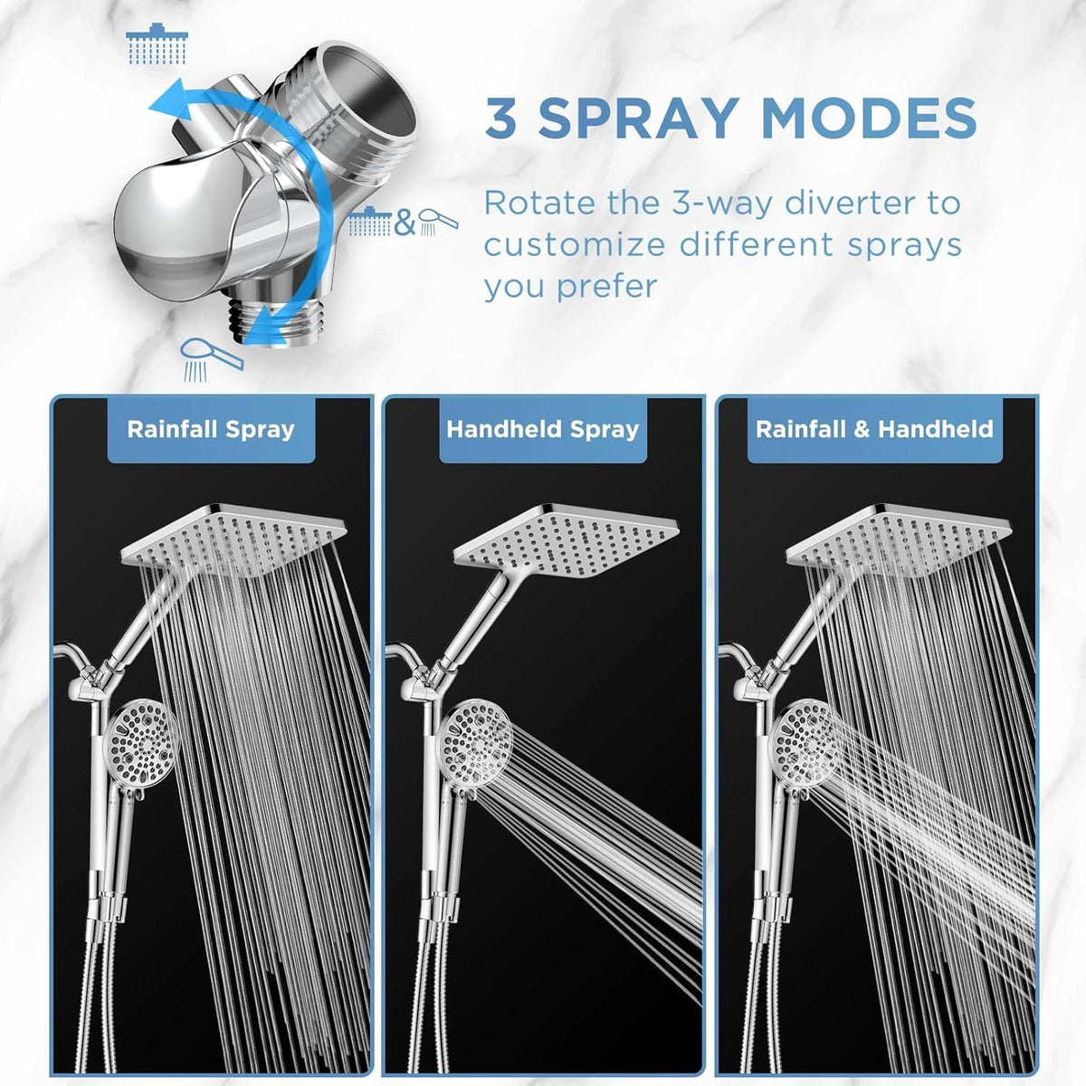 Dual Filtered Rain Shower Head Combo (Silver)