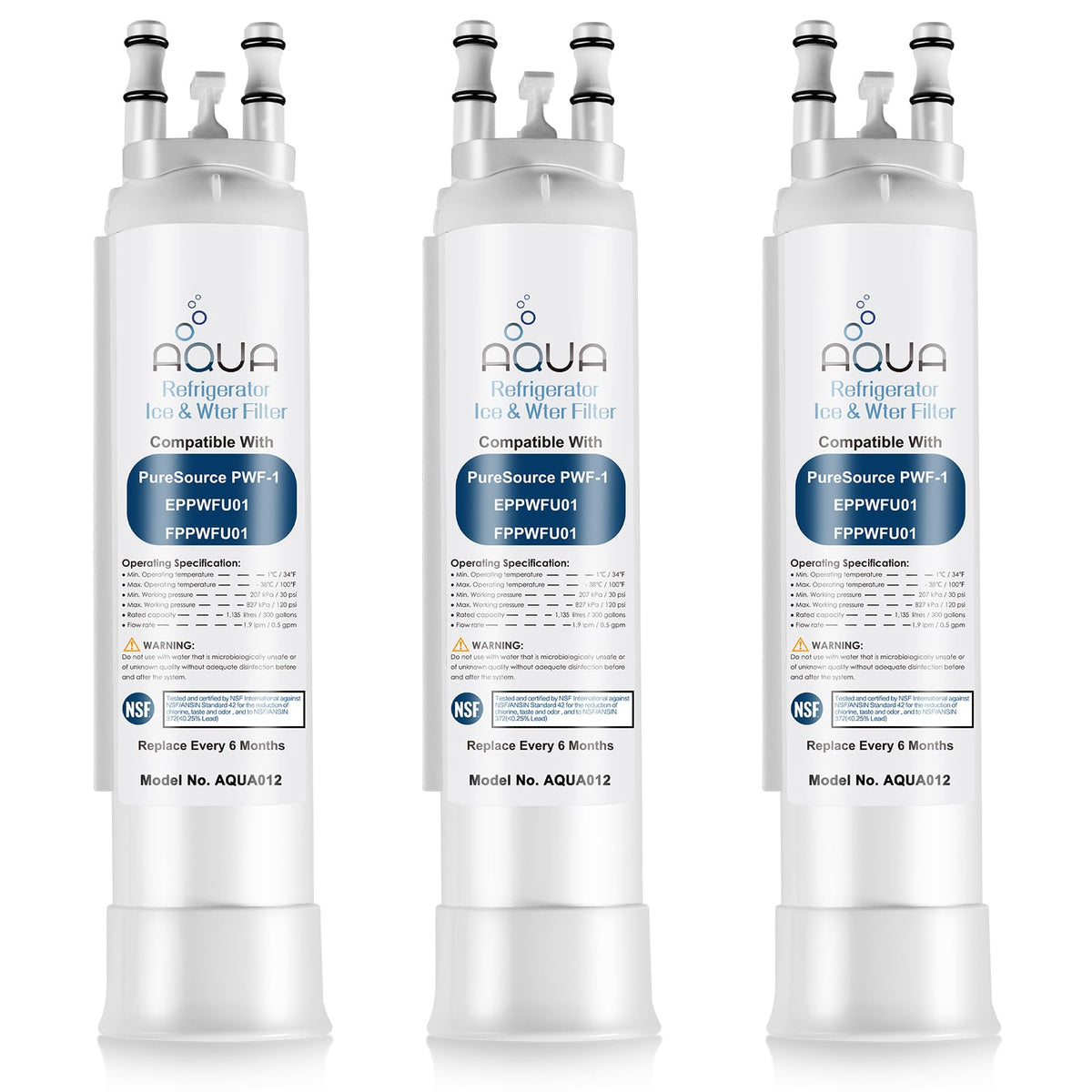 AQUA012 FPPWFU01 Water Filter Replacement Compatible with EPPWF01 PureAdvantage PWF (3-PACK)