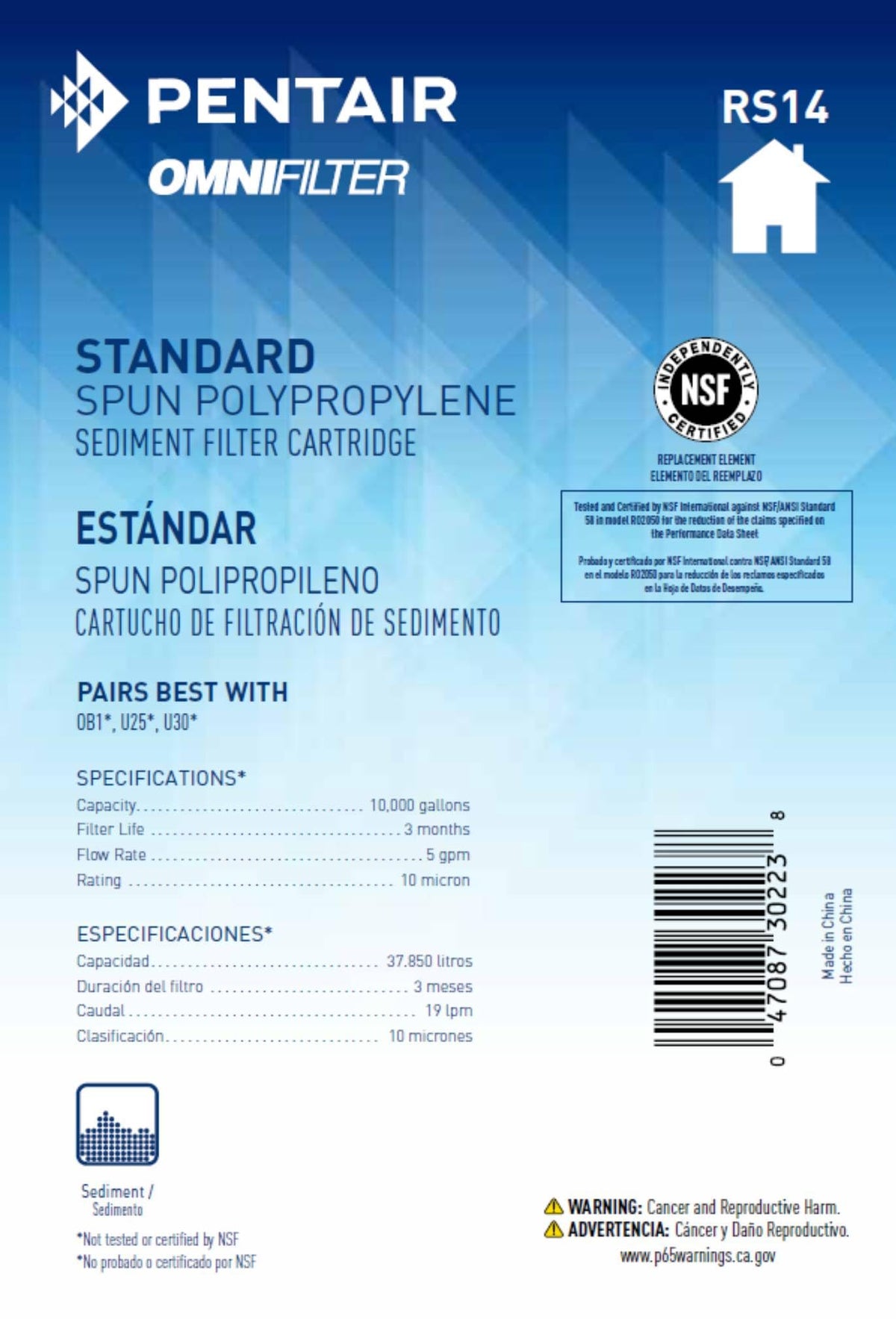 Pentair OMNIFilter RS14 10" x 2.5" Sediment Water Filter (Pack of 1 / 10 Micron)