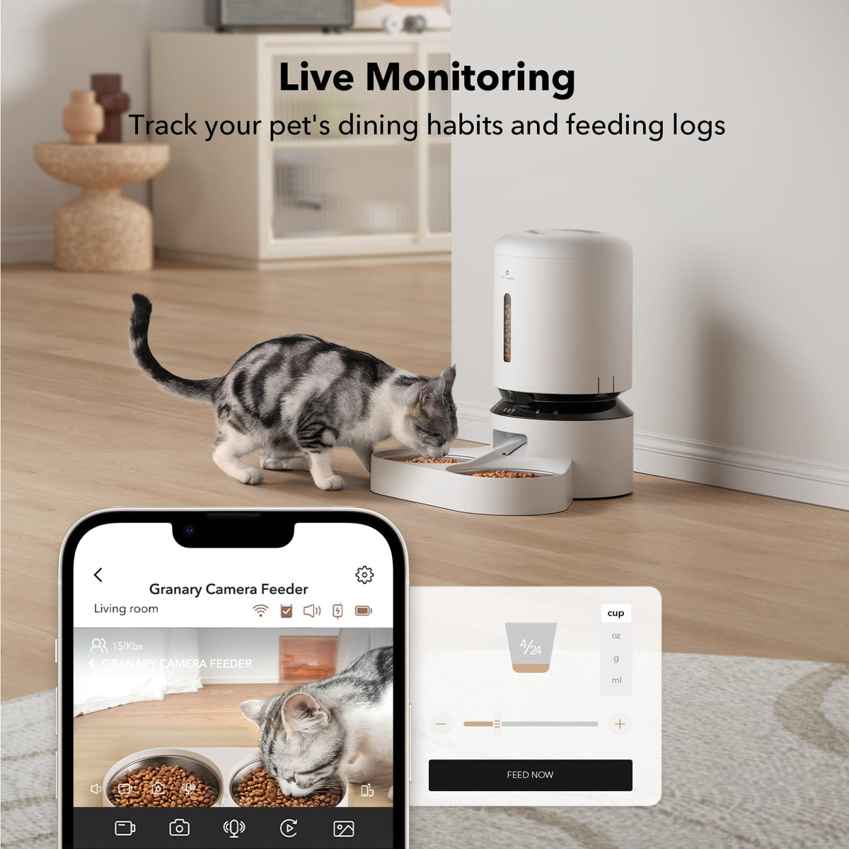 Automatic Cat Feeder with Camera for Two Cats (White / 5L (With Camera))