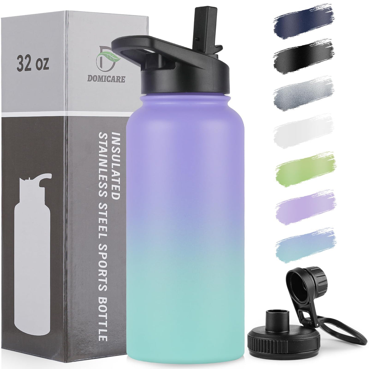 32 oz Insulated Water Bottle (Purple/Green / 32 Ounces)