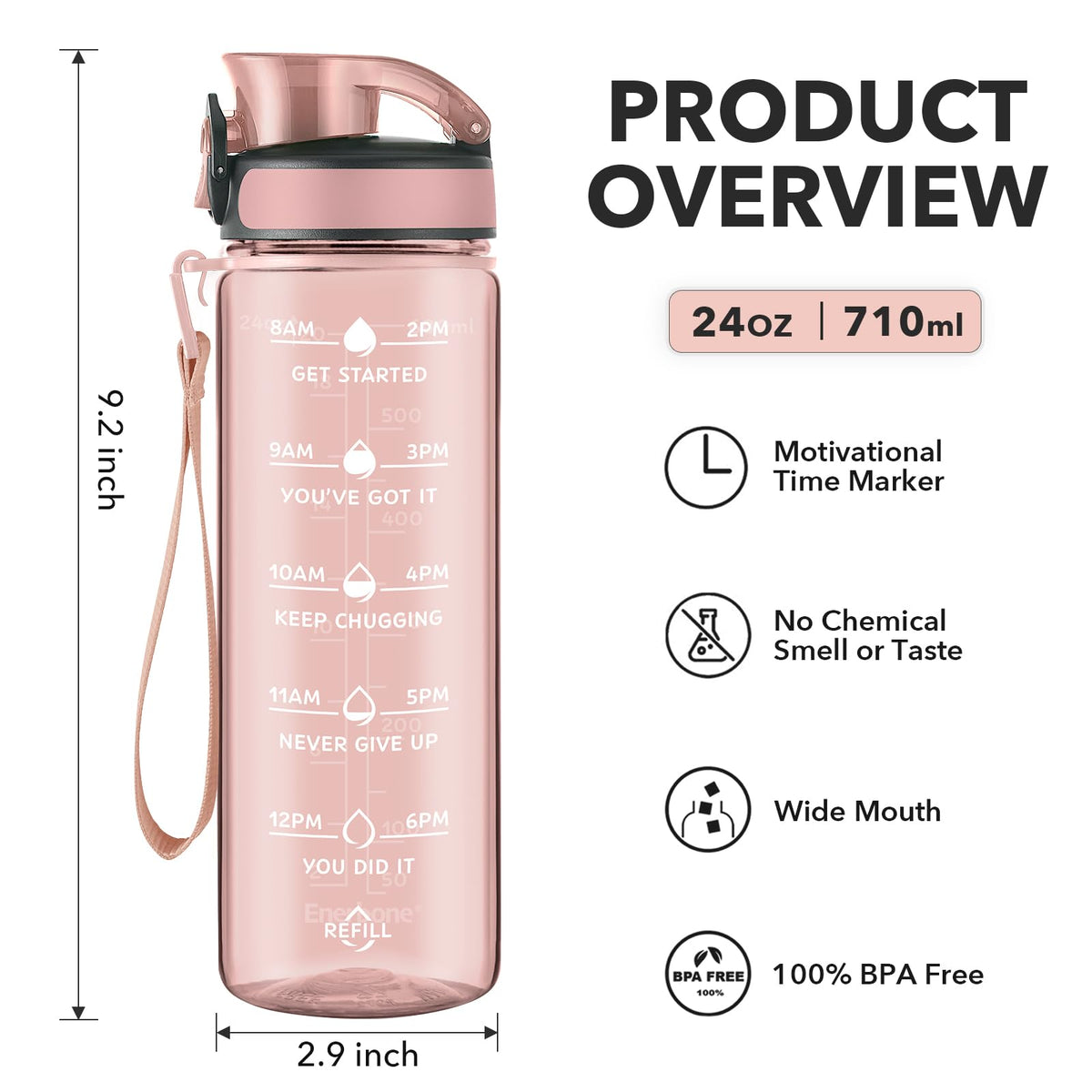 Water Bottle Leakproof BPA & Toxic Free (Lotus / 24 Ounces)