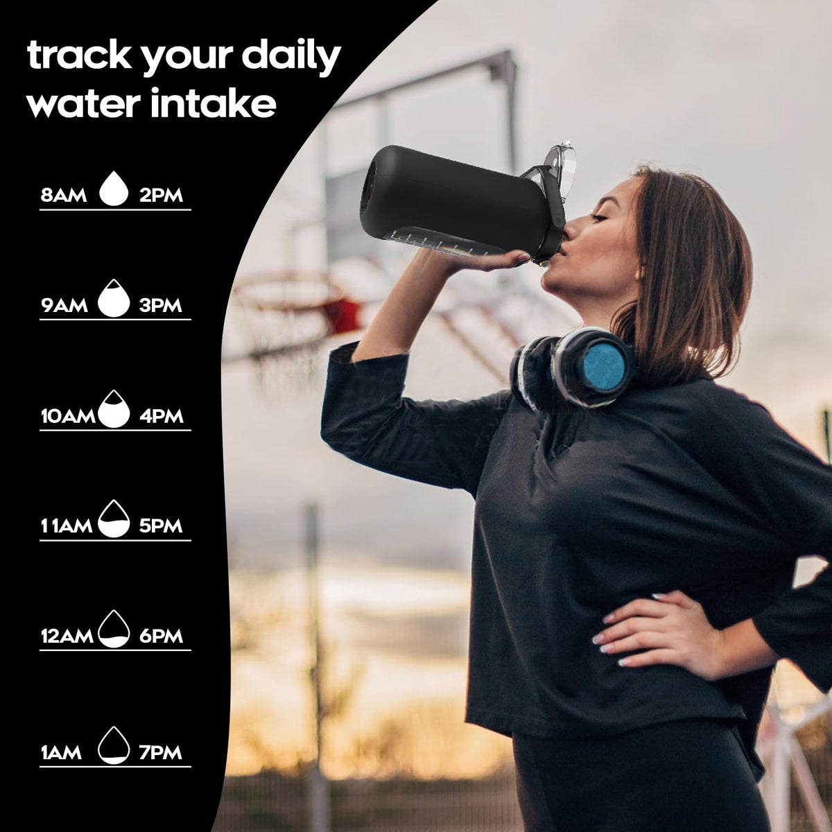 74 oz Glass Water Bolttles with Straw Large Motivational Water Bottle with Time Marker Sports Water Bottles with Silicone Sleeve and Handle Lid 2.2L Water Jug for Gym Workout (Dark Blue)