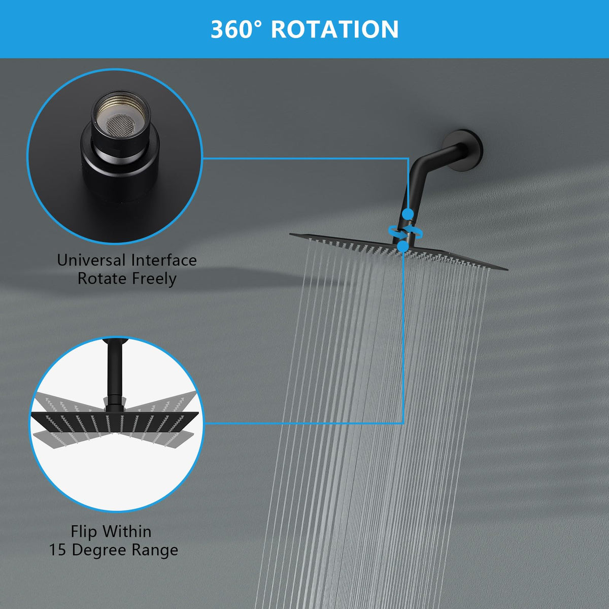 Rain Shower Heads High Pressure (Matte Black / 8 Inch)