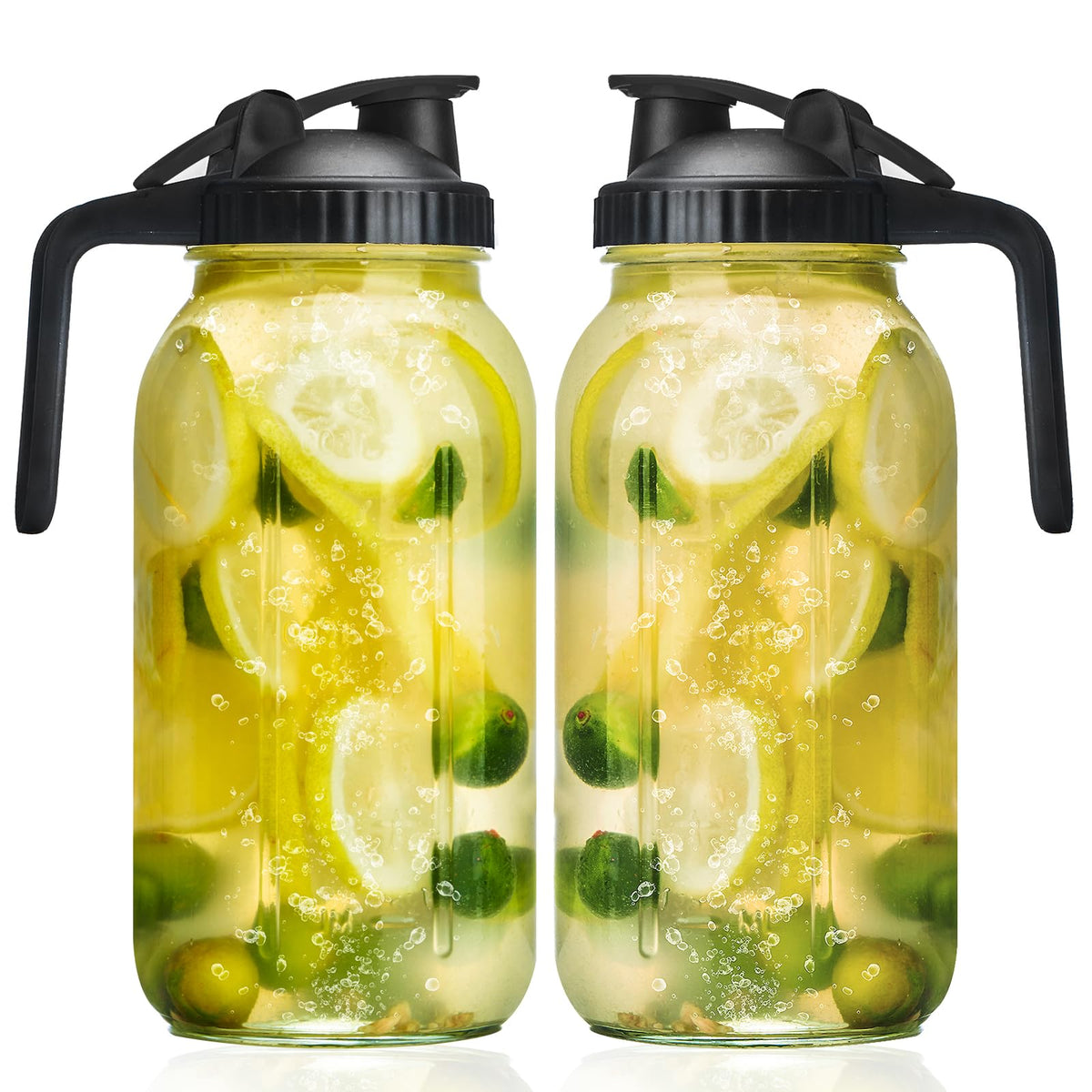 Glass Mason Jars Jugs 64 Oz Pour Spout Lids & Handle (64oz - Set of 2)