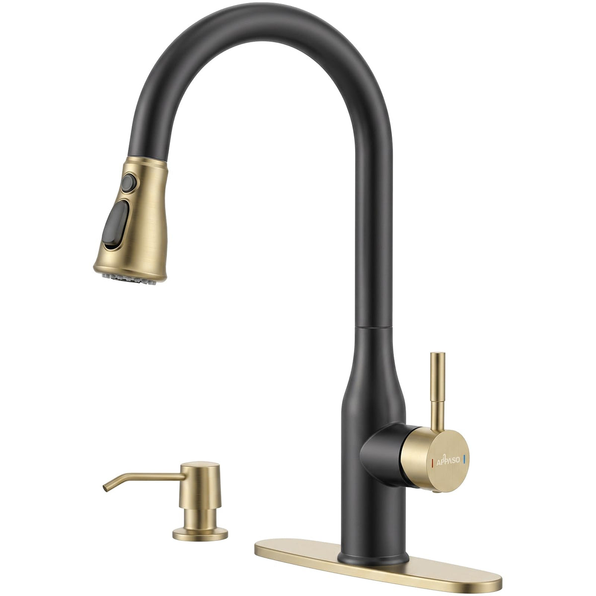 Black and Gold Kitchen Faucet with Soap Dispenser Pull Down Sprayer (Black and Gold)