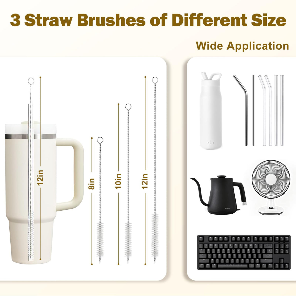5Pcs Water Bottle Cleaner Brush Set 5 in 1 Cup Straw Cleaning Brush (Orange)