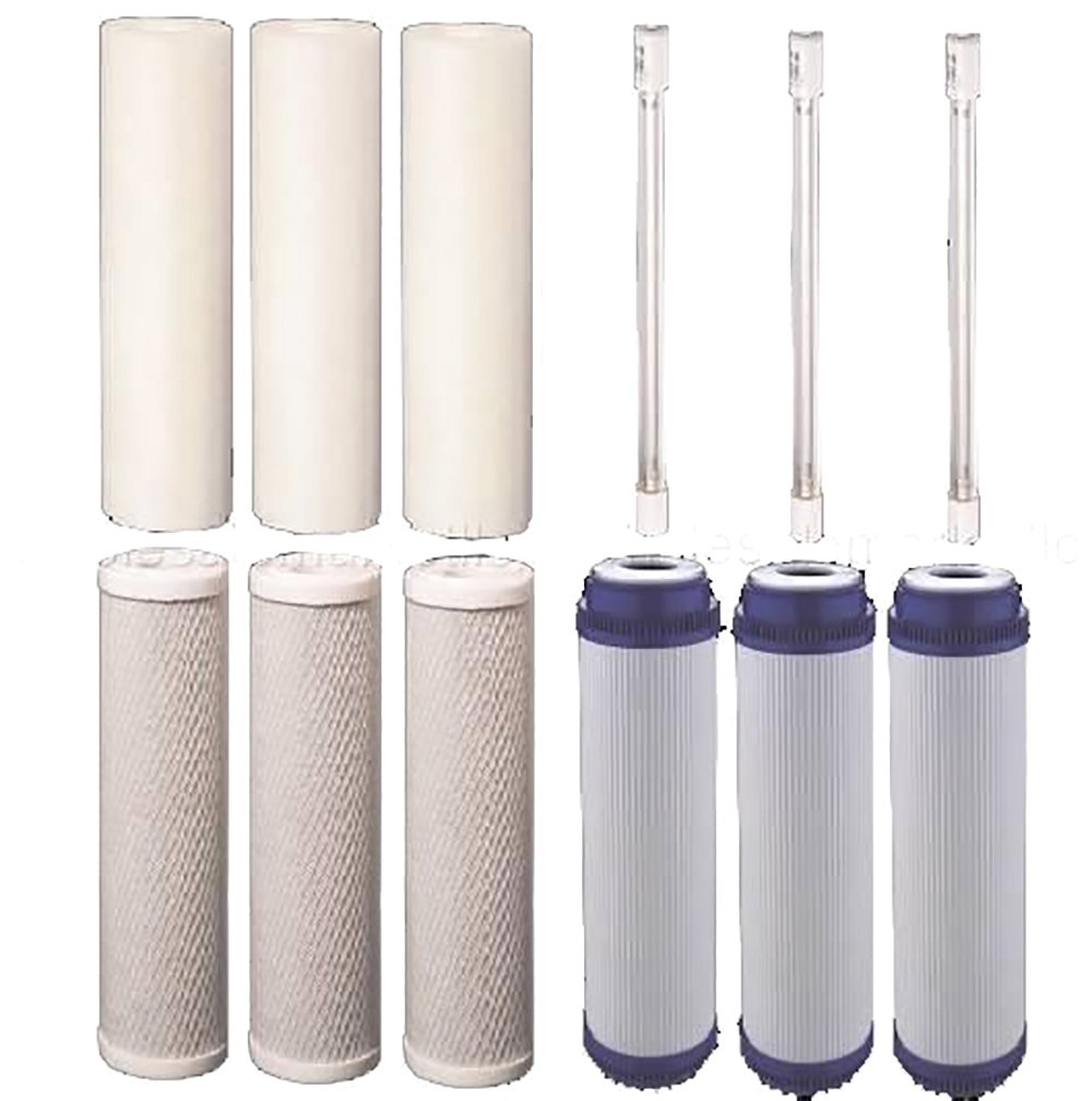 12 pc Replacement Water Filter Set for our 4 Stage UV Under Sink Filter System