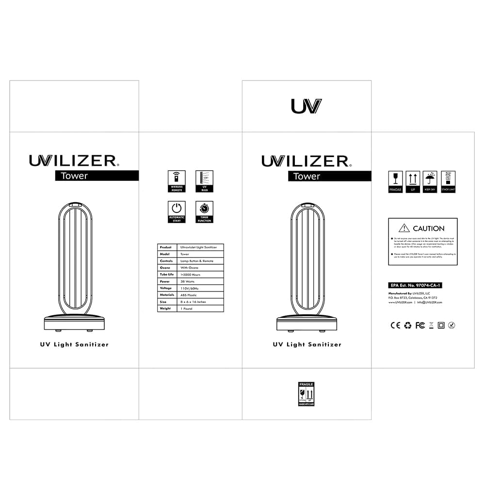Tower (2 Pack) - UV Light Sanitizer & Ultraviolet Lamp with Remote Control (UV-C Cleaner for Home, Room, Office | 38W UVC Disinfection Bulb | Kill Germs, Bacteria, Virus, Dust | USA) (2 Pack)