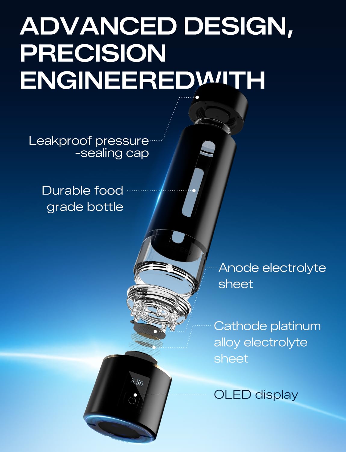 Hydrogen Water Bottle Generator (Black / 10 Oz)