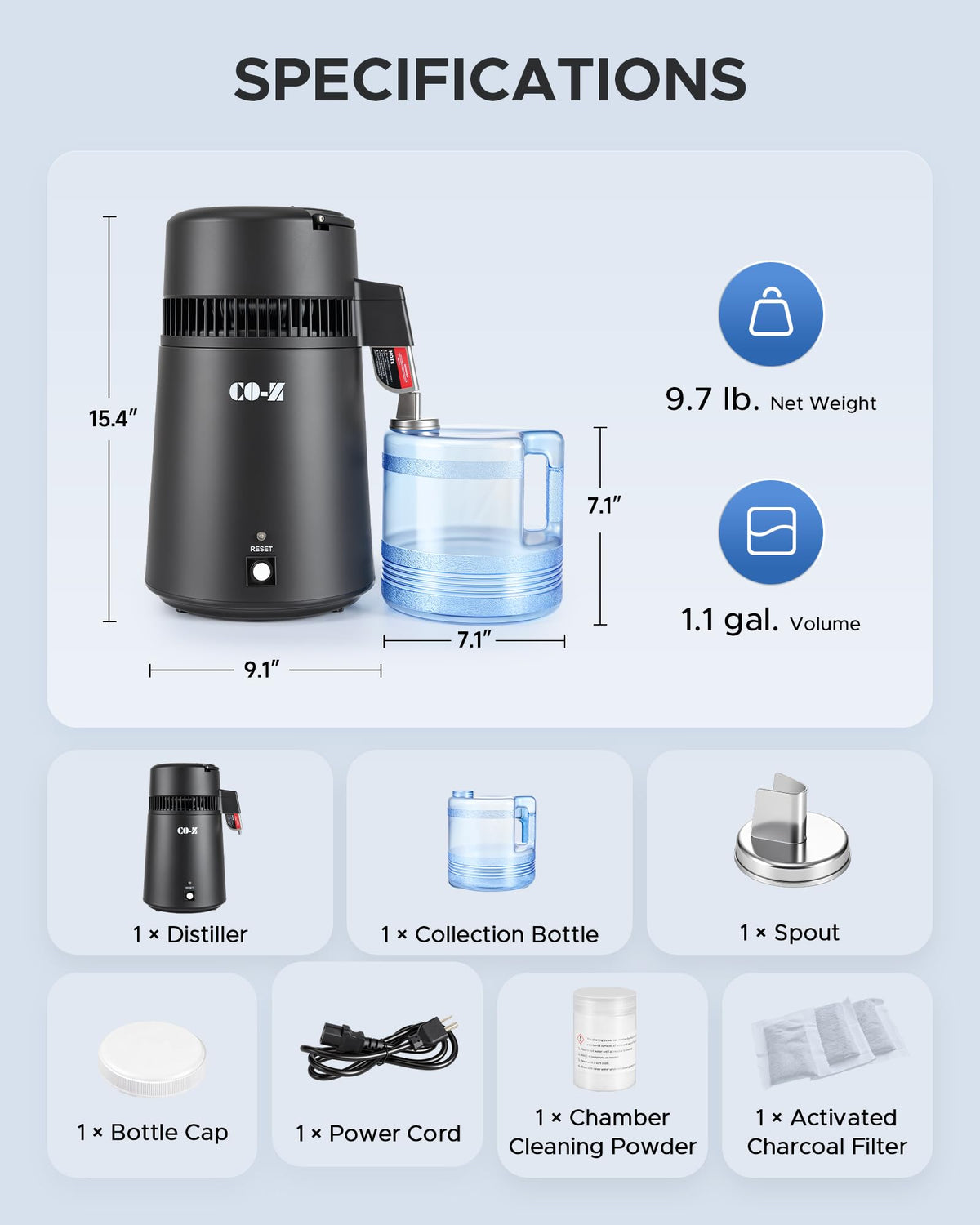 1.1 Gallon Water Distiller (Black 4L)
