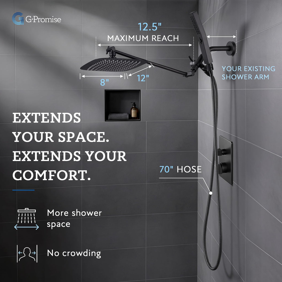 All Metal 12" Rain Shower Head with Handheld for Bathroom Upgrade (12 Inches / Matte Black)