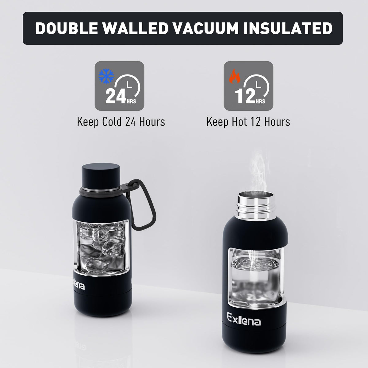 Small Water Bottle 12oz with Clip (350 ml / Black)