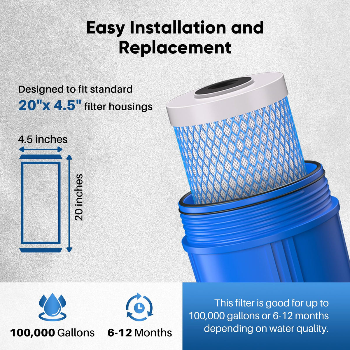 20" x 4.5" Whole House Activated Carbon Water Filter