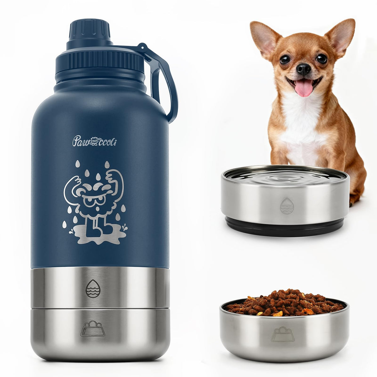 34 oz Dog Water Bottle with Detachable Food & Water Bowls