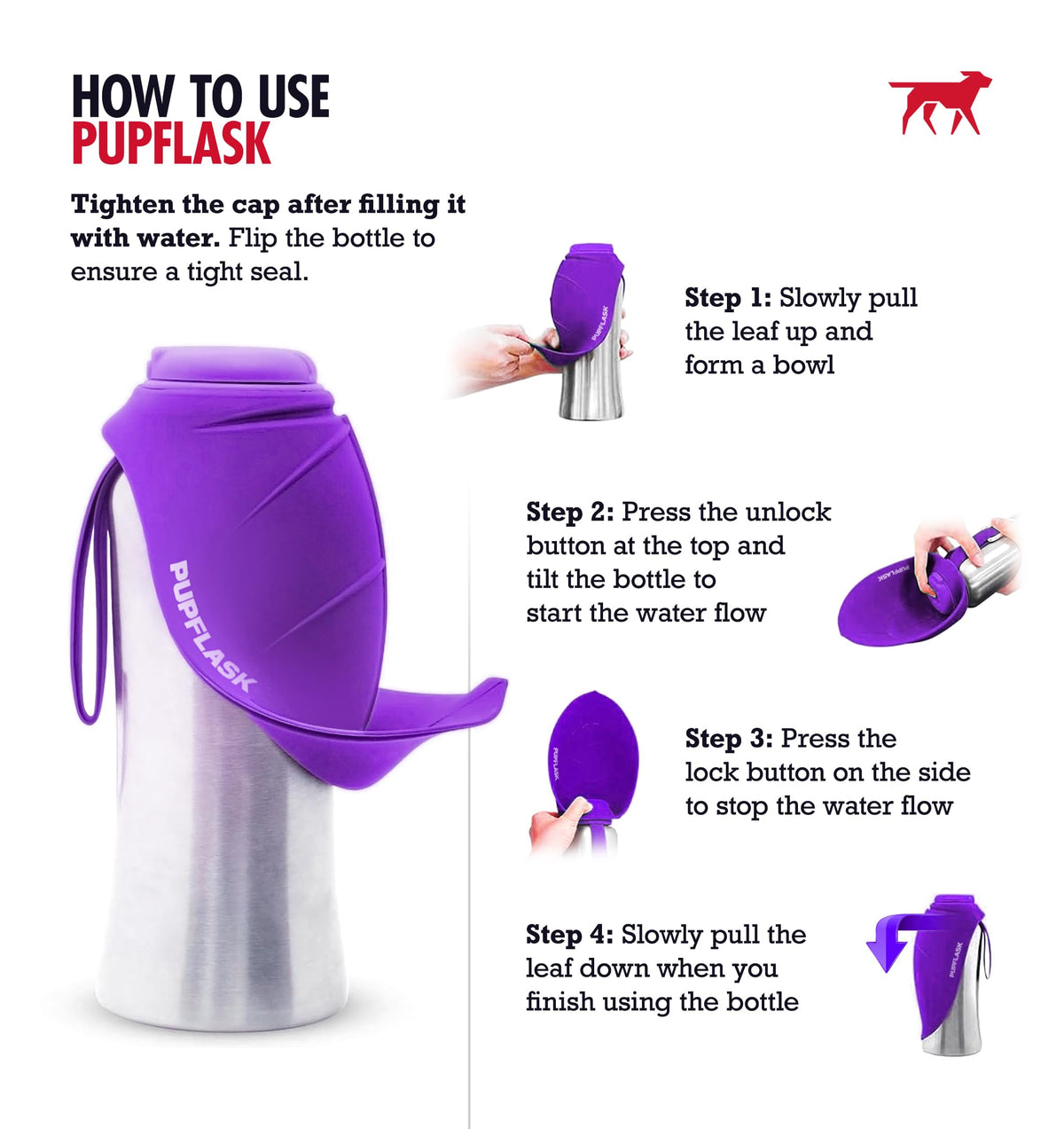 PupFlask Large Dog Water Bottle (27 Ounce / Ultra Violet)
