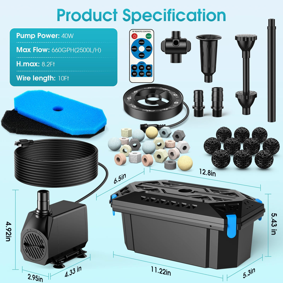 Pond Filter with Fountain Kits (S104 with Light)