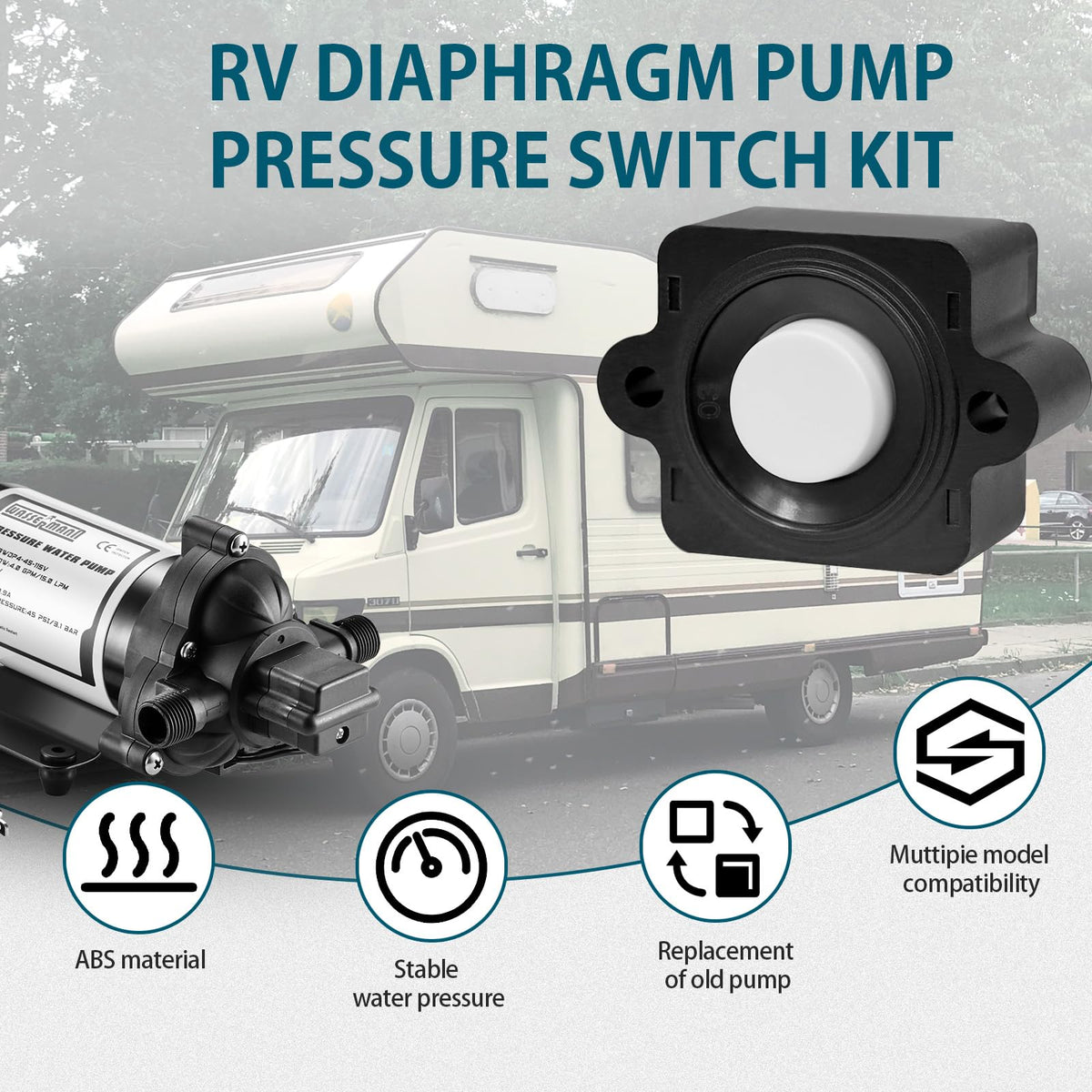 RV Water Pressure Booster Pump Switch Kit (Black)