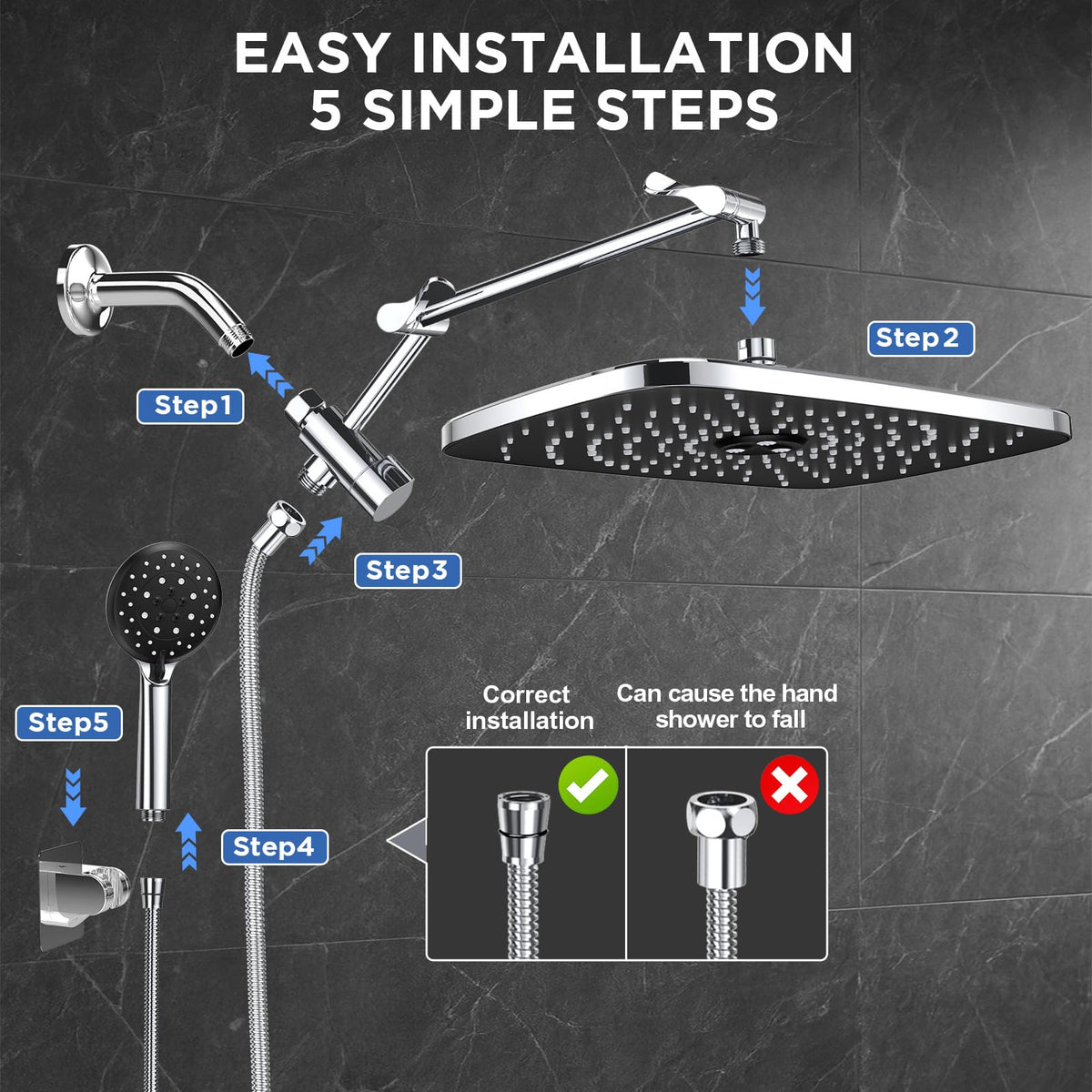 14" Wide Rain Shower Head with Handheld (Chrome / 14 Inch High Pressure)