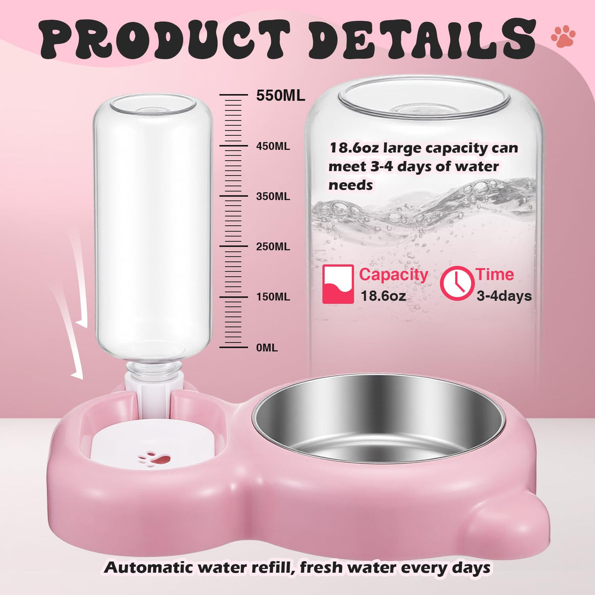 Pink Dog Cat Food and Water Bowl Set with Non (Pink)