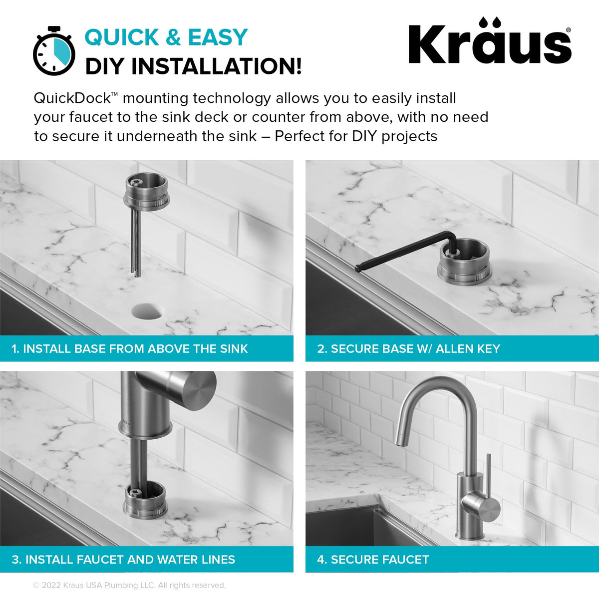 Oletto Single Handle Kitchen Bar Faucet with QuickDock Top Mount Assembly in Brushed Brass (Brushed Brass / Bar Faucet)