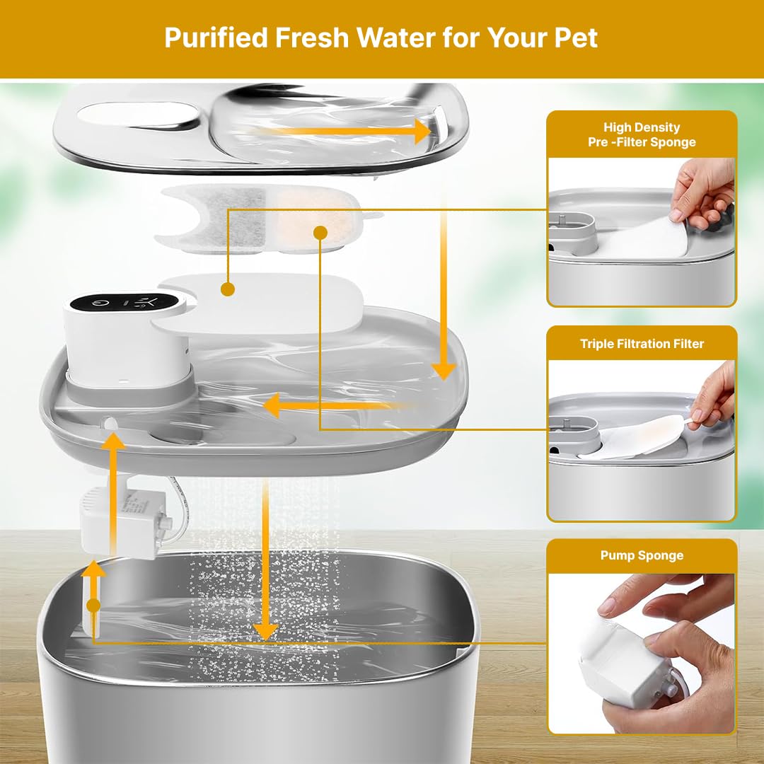 Wireless Cat Water Fountain Stainless Steel