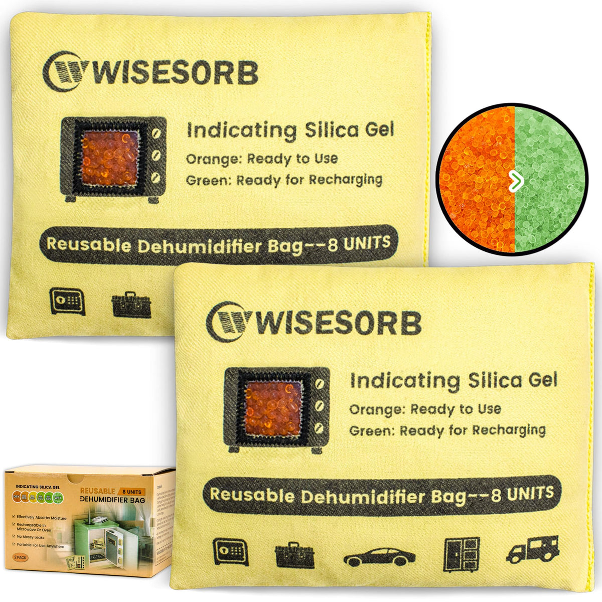 240g×2 Packs Rechargeable Silica Gel Desiccant Packs with Clean Window (240 Gram*2Pcs)