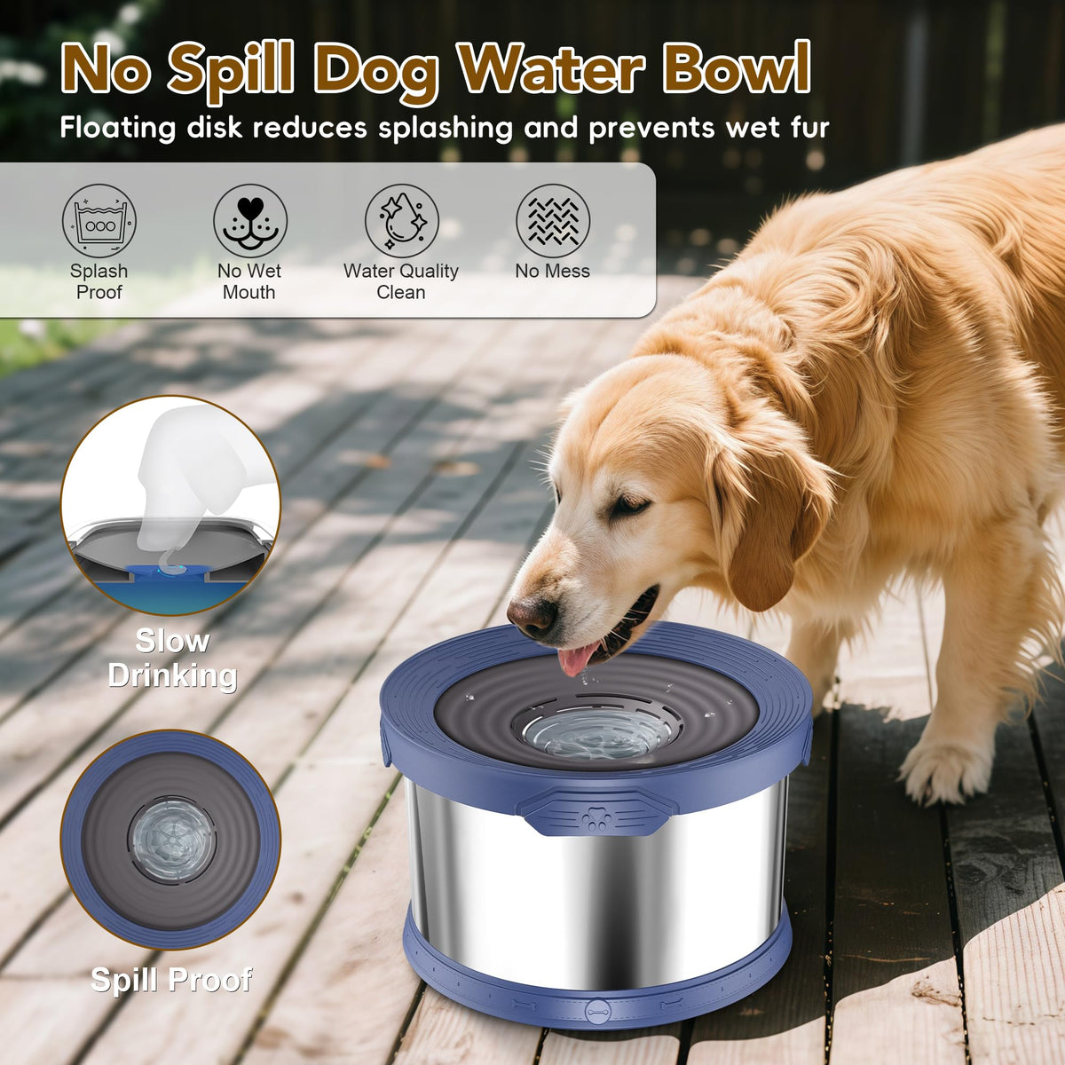 12L Dog Water Bowl No Spill Stainless Steel for Slow Drinking Blue (12L / Blue)