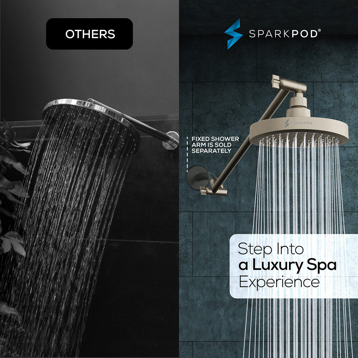 6" Round Rain Shower Head with 16" Shower Arm (2. Elegant Brushed Nickel / 16" Arm)