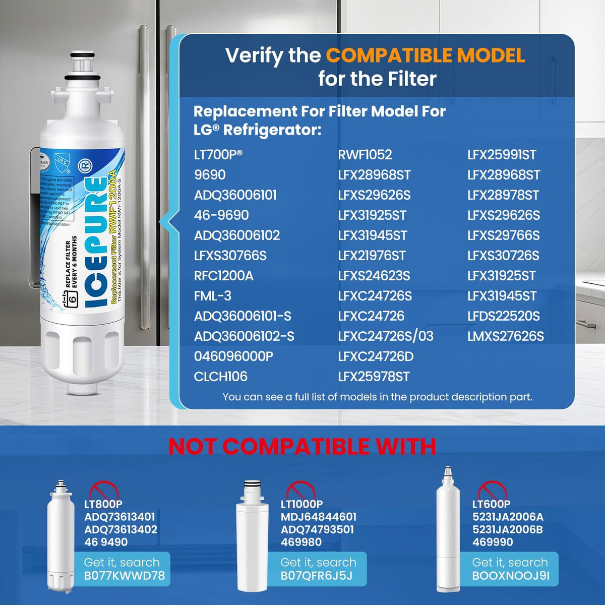 46 9690 Replacement for LG LT700P ADQ36006101 and LT120F Air Filter (Chlorine, Odor Removal / 2+2 Count (Pack of 1))