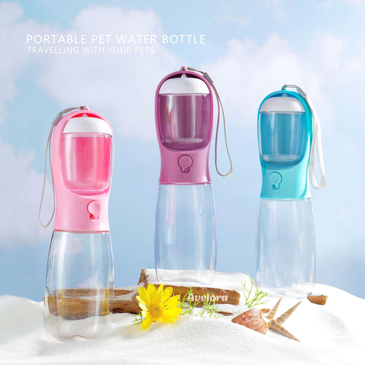 19oz Dog Water Bottle with Food Container (Purple / 19oz)